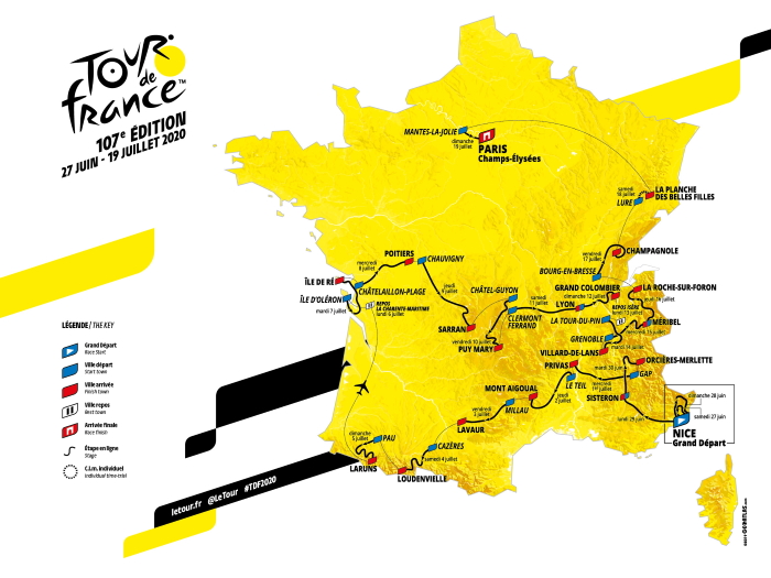 Carte du parcours du Tour de France 2020